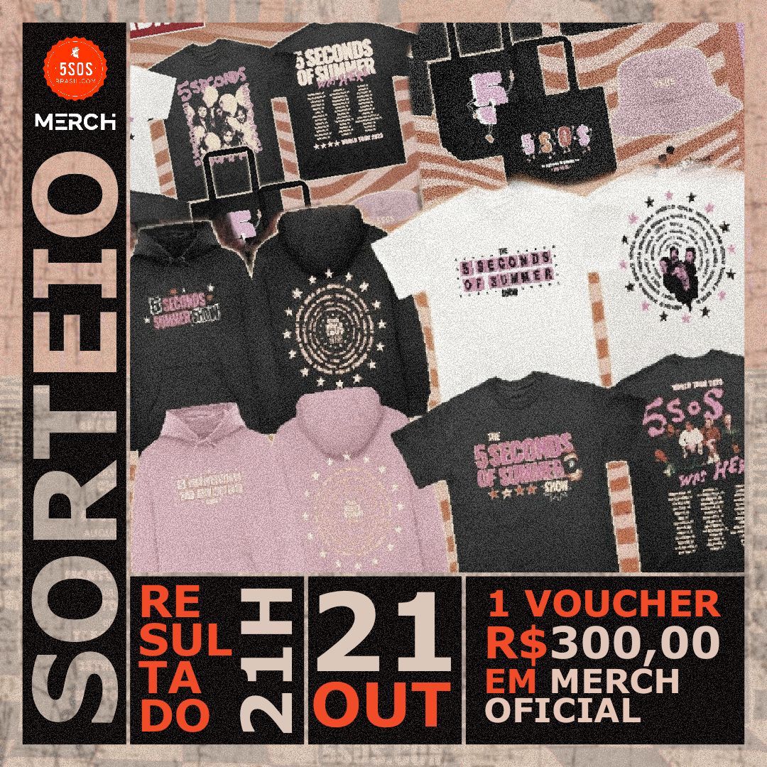 5SOSBrazil's tweet photo. [#SORTEIO] Concorra a um voucher no valor de R$ 300,00 para ser usado no site https://t.co/fjDfFzZjmk e adquirir produtos oficiais da turnê "THE 5SOS SHOW".

Regras: 
- Dar RT nesse tweet;
- Seguir o 5SOSBrazil no Twitter (X) e Instagram;
- Seguir MERCH no Instagram (https://t.co/bik2G8D7iQ);
- Enviar prints que comprovem o follow nas redes sociais citadas. 

Boa sorte! 🧡