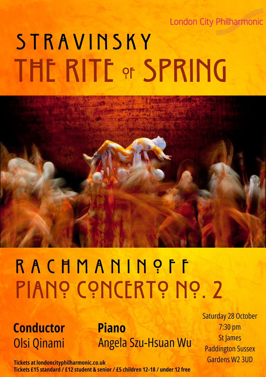 <a href="/EventsClassical/">Classical Events</a> <a href="/inpaddington/">Paddington</a> <a href="/Secret_LDN/">Secret London</a> <a href="/TimeOutLondon/">Time Out London</a> <a href="/Londonist/">Londonist</a> We are very excited for our next concert 28 October performing Stravinsky The Rite of Spring along with Rachmaninoff 2nd Piano Concerto. <a href="/OlsiConductor/">Olsi Qinami</a> Piano Angela Szu-Hsuan Wu. Tickets
ticketsource.co.uk/london-city-ph…
