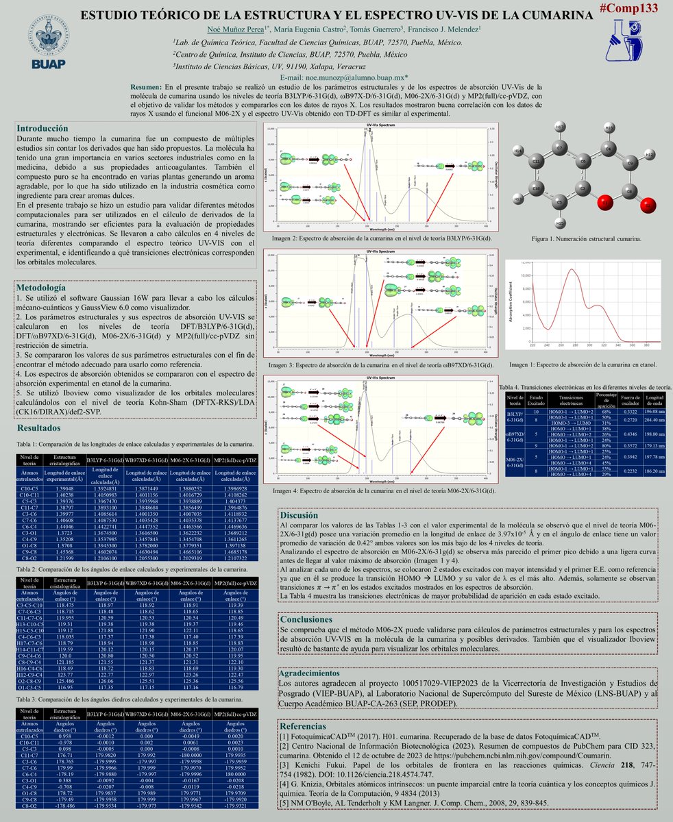 Titan1755's tweet photo. Hola @LatinXChem, presentando mi trabajo Estudio teórico de la estructura y el espectro UV-VIS de la cumarina en #LatinXChem #LatinXChemComp #Comp133 https://t.co/MGcksU6lSJ