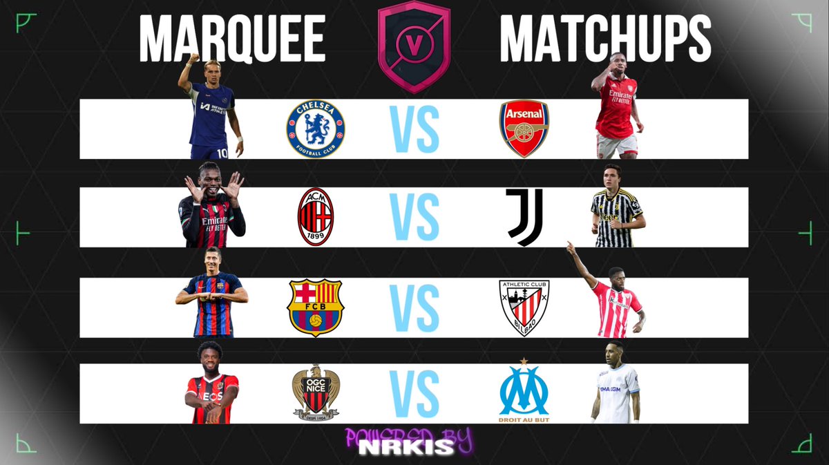 Marquee matchups prediction 👀

Arsenal - Chelsea 🏴󠁧󠁢󠁥󠁮󠁧󠁿 
Milan - Juventus 🇮🇹 
Barca - Athletic Bilbao 🇪🇸 
Nice - Marseille 🇫🇷 

Follow for more 😉

#EAFC #EAFC24 #FUT #FUT24 #MARQUEEMATCHUPS