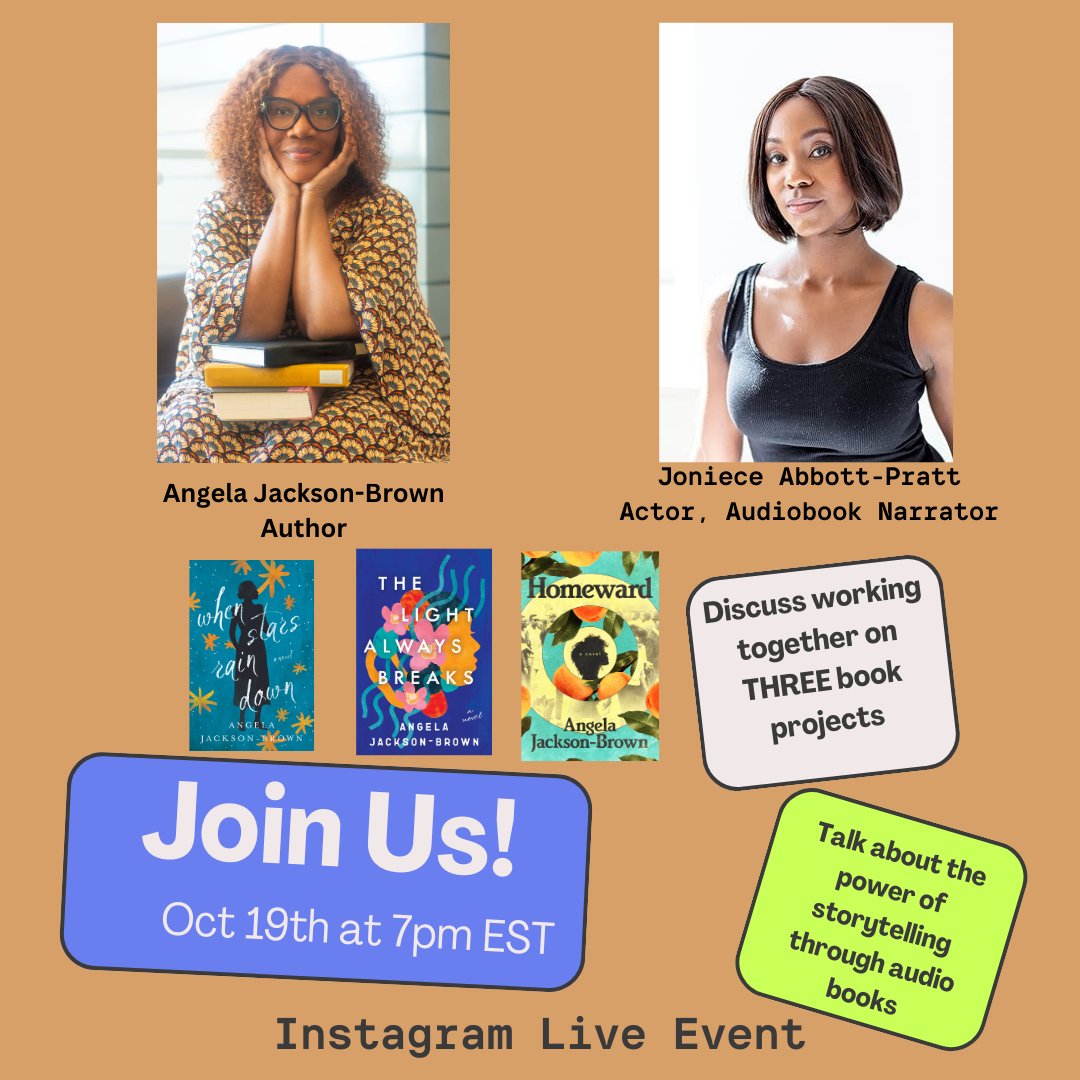 I am so excited to chit-chat this Thursday with Joniece Abbott-Pratt, discussing how she has brought life to my last three books with her dynamic voice. Follow me and @MsAbbottPratt on Instagram and join us on THIS Thursday, October 19th, at 7 pm. #HarperMuse #audiobook #event