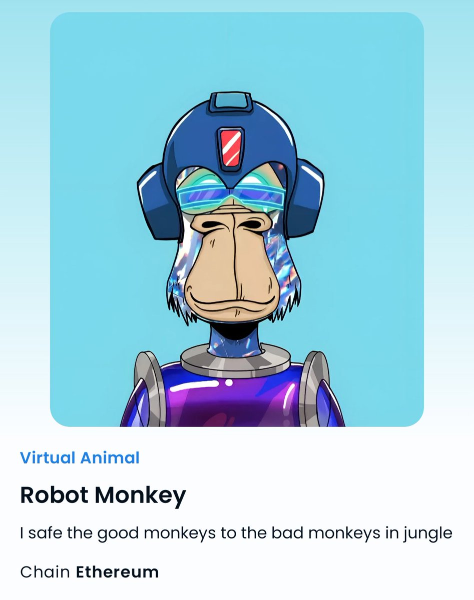 BornInNfts's tweet photo. Robot monkey
#robot_monkey #monkey #robot #diamond #new_nft #post #new_edition https://t.co/qqr4yRFkOQ