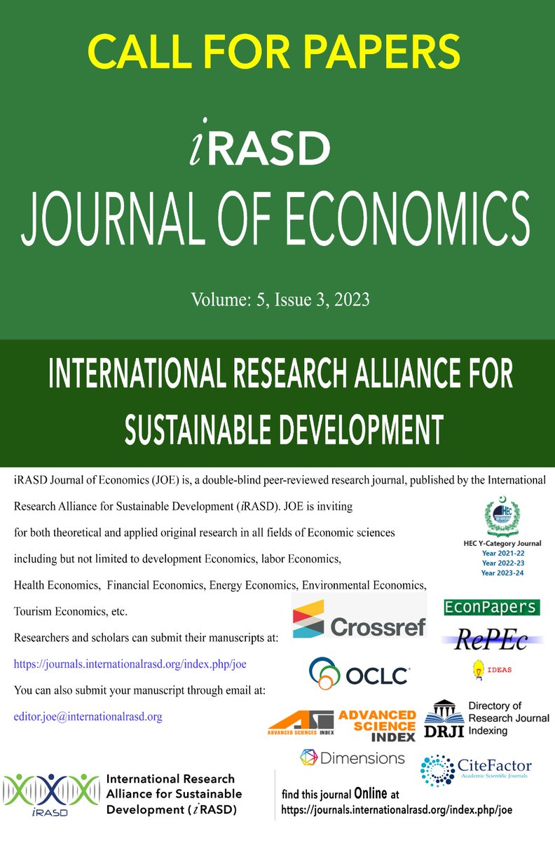 IRasd's tweet photo. Call for Papers
Respected Sir/Madam,
iRASD Journal of Economics (iRASD JOE) invites you to submit your manuscript for  Volume 5, issue  3, 2023.

#research #researcher #researchers #researchlife #researchpaper #ResearchMatters #researchproposal #ResearchChallenge #researchanddev https://t.co/4GQDyUeONN