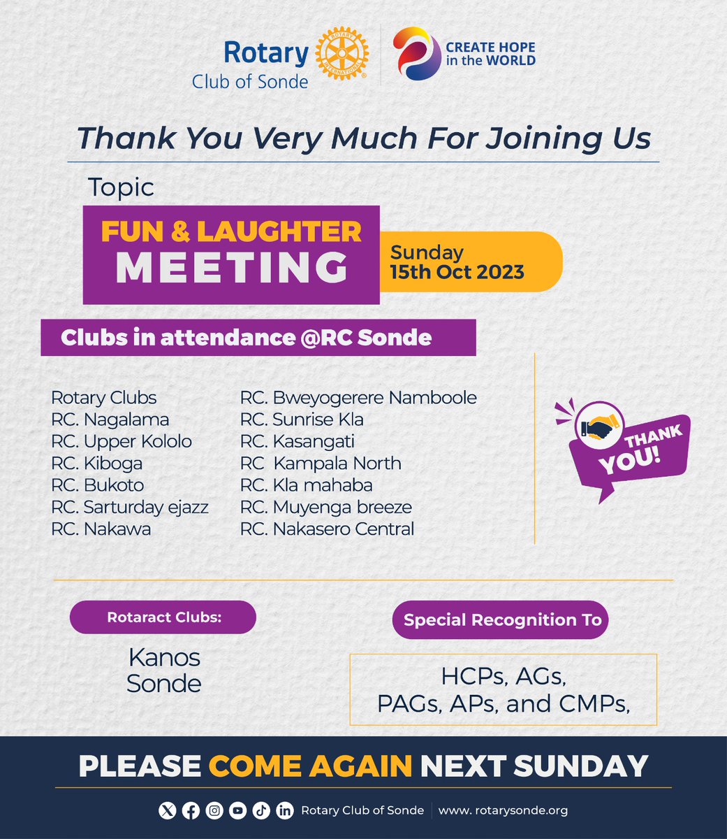 SondeRotary's tweet photo. π Grateful for the fantastic turnout at yesterday's joyful gathering! π Thanks to all the amazing Rotary clubs that made our event a memorable celebration of fun and laughter. π€ Your presence truly made a difference! π #RotaryCommunity #Gratitude #FunAndLaughter π https://t.co/aot6PwyIYq