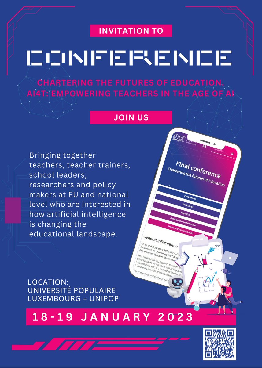 👥 Join our #journey and be part of something extraordinary!🤝The #registration for our closing #conference is now #open.
Don't miss this opportunity to connect with thought leaders and #educators worldwide.🌏
<a href="/EUErasmusPlus/">Erasmus+</a> <a href="/FEI_sevres/">France Éducation international</a> #AI #teacher  
👉ai4t.eu/conference/