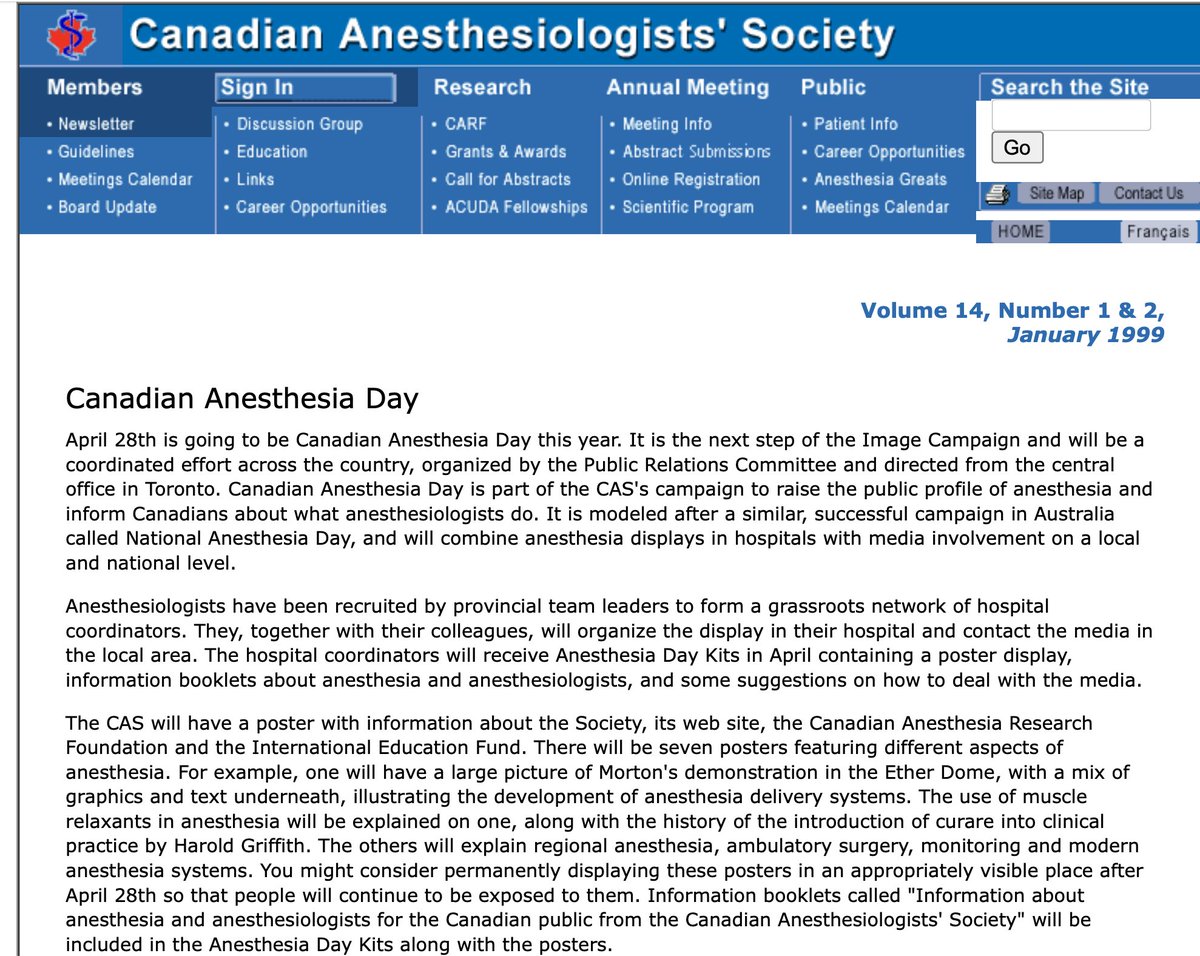 🥳😴 HAPPY WORLD ANESTHESIA DAY 🥳😴 On April 28 1999, CAS marked the first 🇨🇦 Anesthesia Day, modelled after a similar public awareness campaign in Australia. Nowadays, it is an international event, on the Oct 16 anniversary of the Ether Dome public demonstration in 1846. 🌍