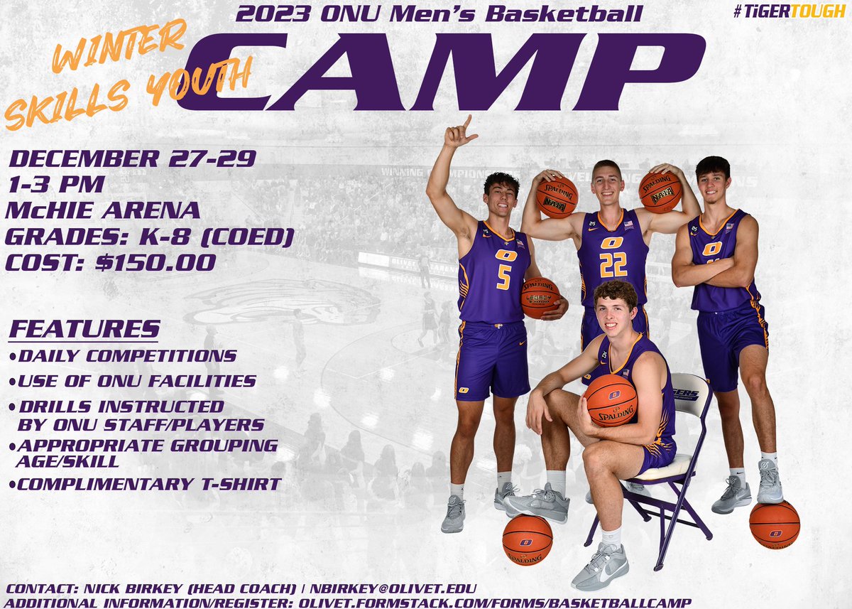 🚨Less than 7️⃣5️⃣ Days Away🚨
<a href="/ONUHoops/">ONU Men’s Basketball</a> is hosting a ❄️ WINTER SKILLS YOUTH CAMP this December! See the graphic below ⬇️ for more details! Follow the link to sign up! olivet.formstack.com/forms/basketba… 

<a href="/ONUAthletics/">ONU Tigers</a> <a href="/olivetnazarene/">Olivet Nazarene</a> <a href="/lifeatolivet/">Life at Olivet</a> #TiGERTOUGH