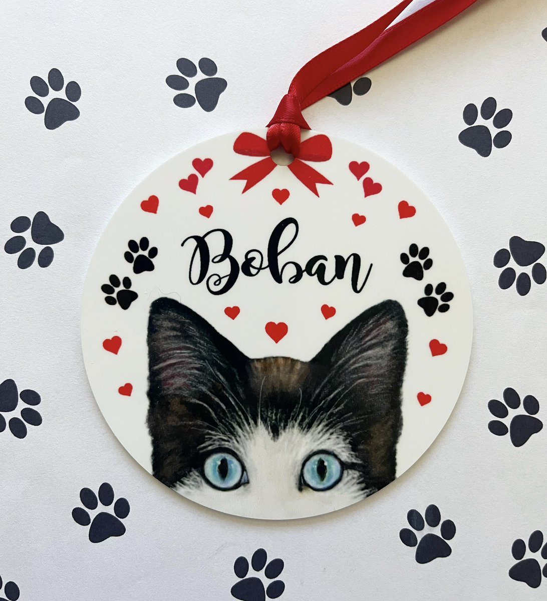 Custom cat color ornament artbyjulene.etsy.com/listing/846624… #CatsOfX #blackandwhitecat #customcatornament