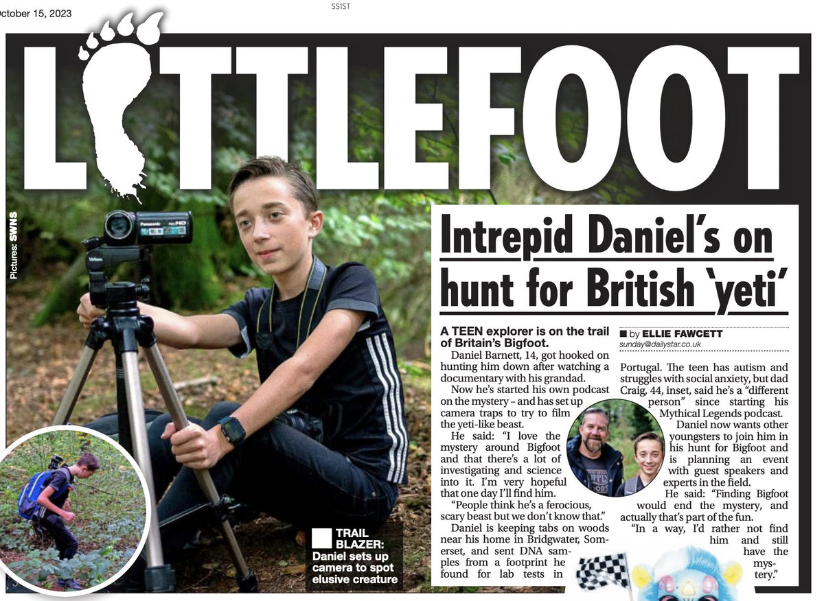EXCLUSIVE in @DailyStarSunday - Meet the UK's youngest explorer who at just 14 years old is on a mission to find BIGFOOT 👣 dailystar.co.uk/news/latest-ne… 🖋️ Ellie Fawcett 📷 @DanielDayment