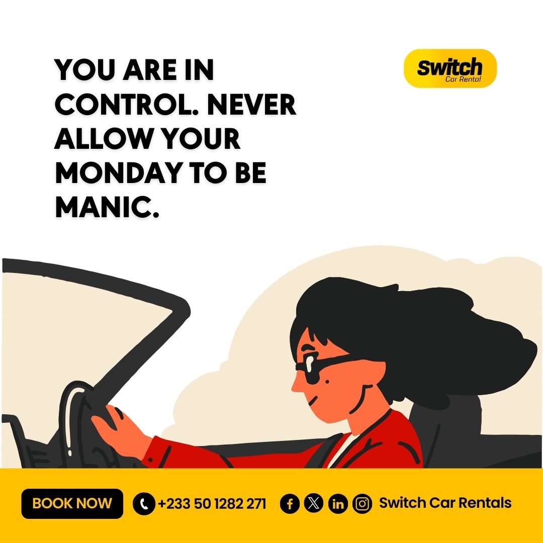 Take charge of your Monday with confidence and avoid succumbing to stress. Have a great week! #MondayMotivation #SwitchCarRentals #SwitchItOn #CarRentals