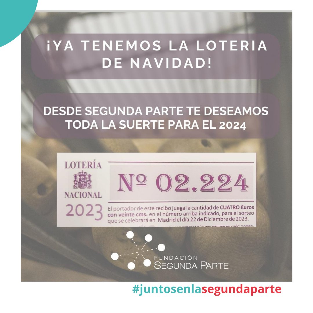 🎉¡Ya tenemos la Lotería de Navidad!

Con tu aportación estás contribuyendo a ayudar a crecer al proyecto de la @fundacionsegundaparte
👐Juntos, podemos hacer una diferencia en la vida de quienes sufren #dañocerebraladquirido

#loteriadenavidad #ictus #suerte #dca #magicanavidad