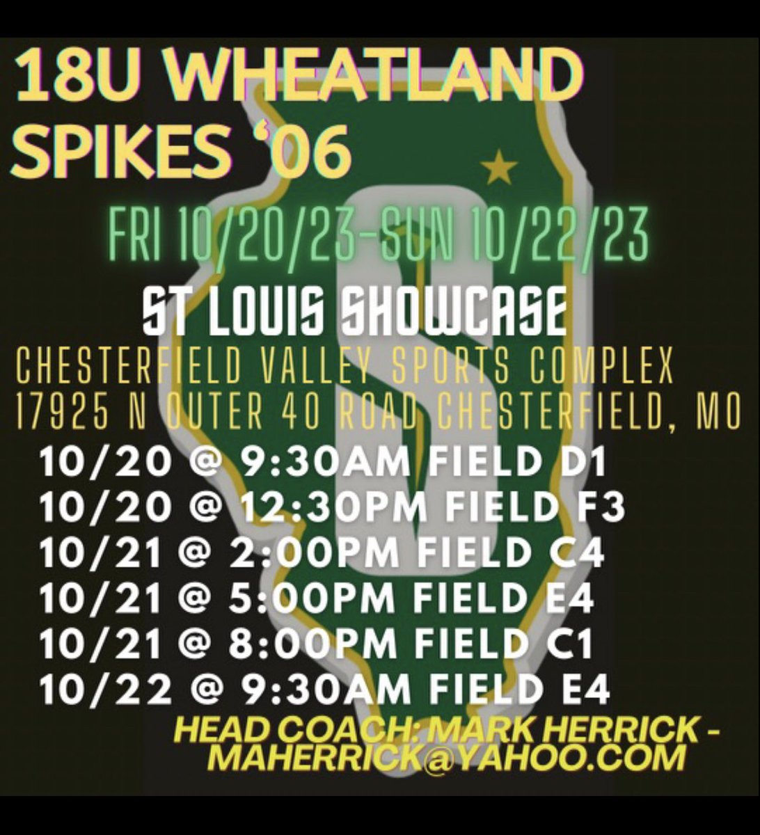 Gia Cobert (@cobertgia) on Twitter photo Here’s the schedule for this weekend in St. Louis!! <a href="/06Spikes/">Wheatland Spikes 06</a> <a href="/WheatlandSpikes/">Wheatland Spikes Softball</a> Here’s the schedule for this weekend in St. Louis!! <a href="/06Spikes/">Wheatland Spikes 06</a> <a href="/WheatlandSpikes/">Wheatland Spikes Softball</a>