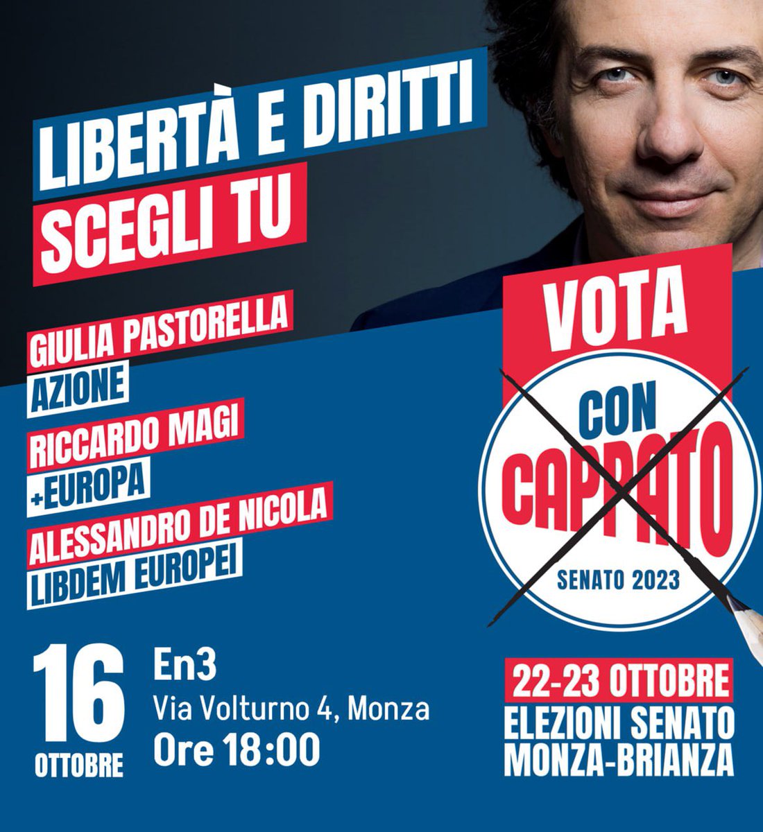 PastorellaGiu's tweet photo. Oggi con @monzainazione, @riccardomagi e @aledenicola vi aspetto all’En3 di Monza per sostenere @marcocappato
@Azione_it è #conCappato! https://t.co/MMChTTIvv7
