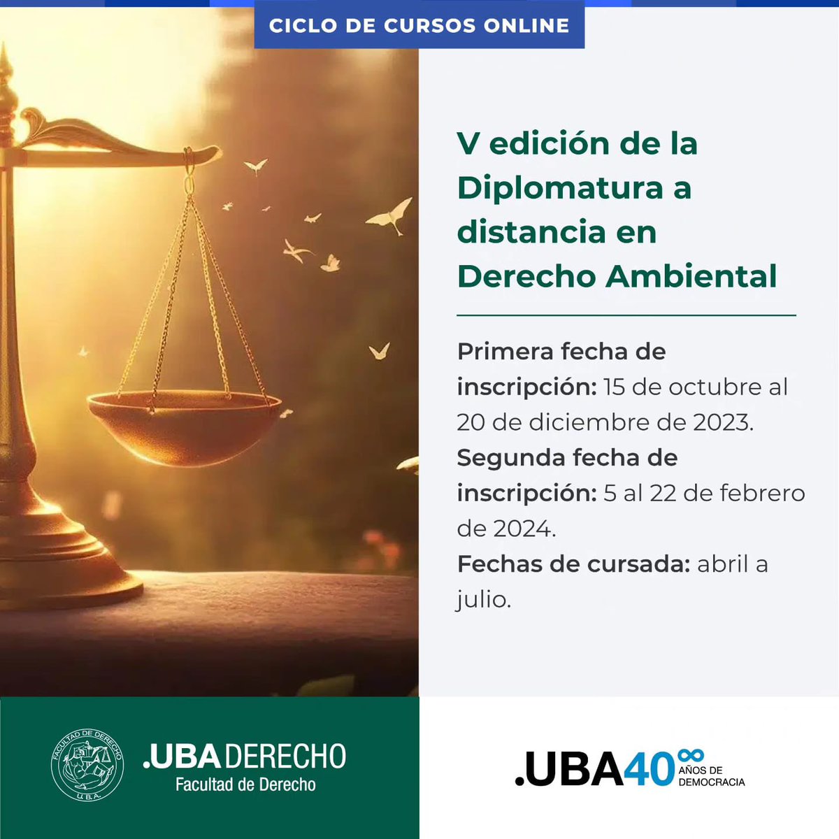 📣 Ya esta abierta la inscripción para la nueva edición de la #Diplomatura en #derechoambiental 🌎 en @DerechoUBA @PosgradoDerUBA! 📚
