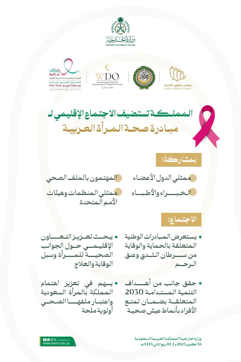 المملكة تستضيف الاجتماع الإقليمي لمبادرة صحة المرأة العربية

#حياتك_غالية