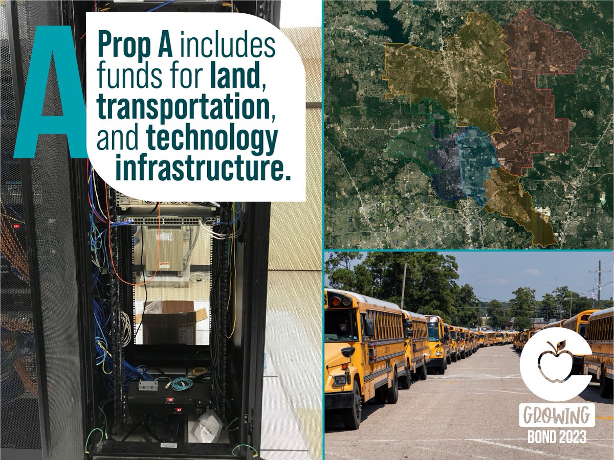 Funds for land, transportation, and technology infrastructure are included in Prop A. Get more information about Bond 2023 at conroeisd.net/bond.