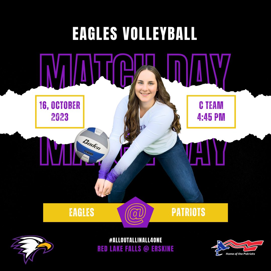 Last regular season game tonight! The RLF Eagles play in Erskine tonight against the WEM patriots. C team starts at 4:45 tonight! 

<a href="/RLF_KINDERandVB/">Nicole Gullingsrud</a> <a href="/EagleRebel_630/">EagleRebelActivities</a>