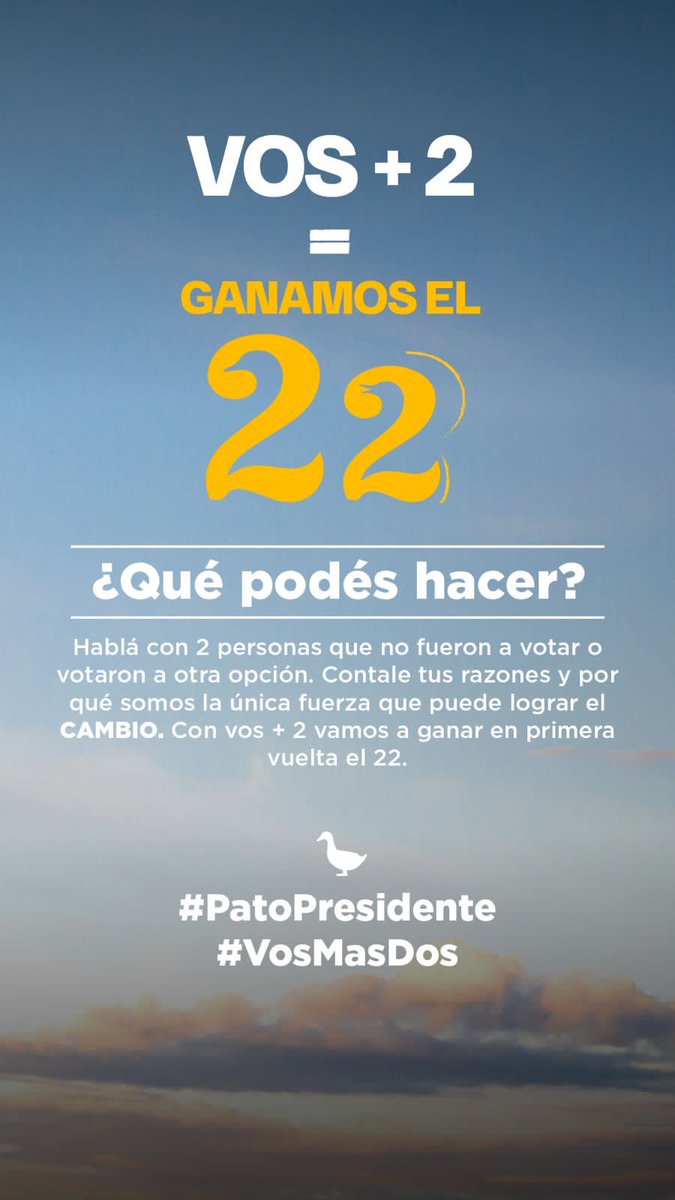 Tenemos por delante, devolver la esperanza a los que no fueron a votar. Y despues del 22, la tarea de ir a buscar el futuro! #EsAhoraYEsParaSiempre #PatoPresidente