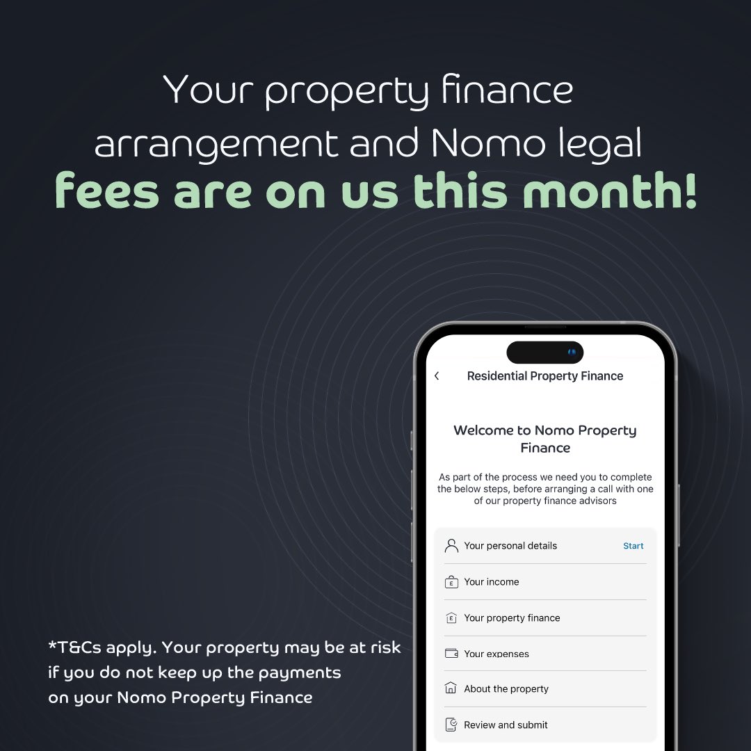 Finance your dream home in the UK with Nomo and get a refund for your arrangement fees and Nomo legal fees. 

Offer available for a limited time only. 

Follow the link below to learn more:
nomobank.com/property-finan…

#NomoPropertyFinance #Refinance #NomoBank #UKProperty