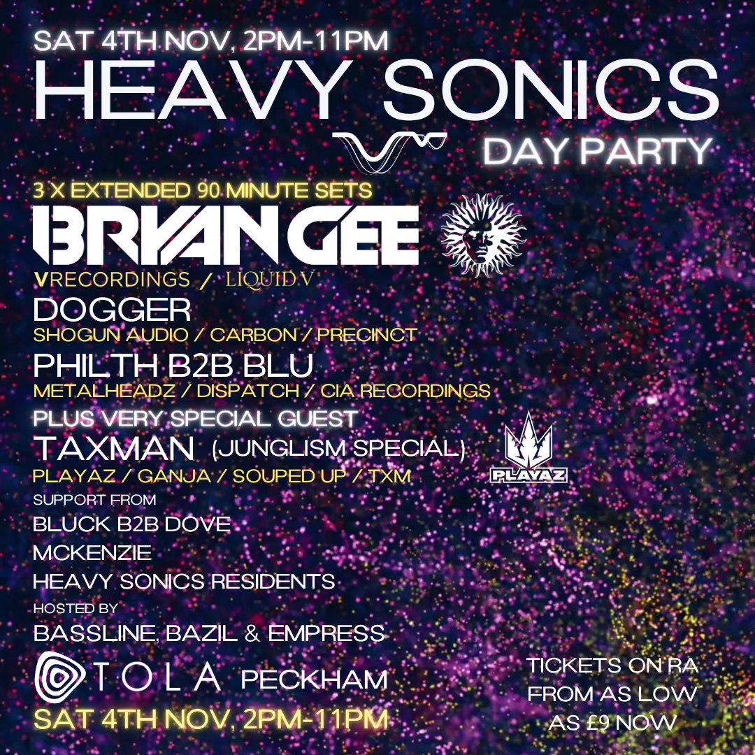 ⚡4 special headline sets for under a tenner⚡don't sleep on getting your tickets here: ra.co/events/1772399

#dnb #peckham 
<a href="/vforever/">bryan gee</a> <a href="/Doggermusic/">Dogger</a> <a href="/philthdj/">Phil Robinson</a> <a href="/Taxman_DNB/">Taxman</a>