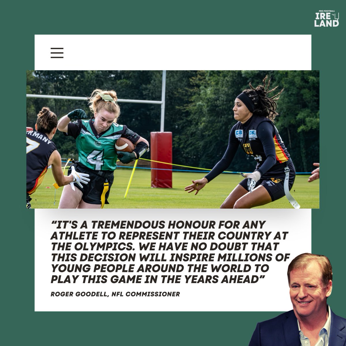 NFLIreland's tweet photo. Dream BIG. Flag Football has been added to the LA 2028 Olympic Games 👏🔥🏈