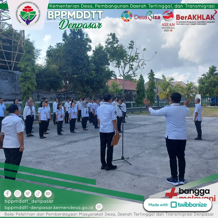 Selamat Pagi #sobat Desa 

Senin, 16 Oktober 2023
BPPMDDTT Denpasar telah melaksanakan apel pagi yang dipimpin oleh Bapak Nurcholis, S.Tr.A.B, Kepala BPPMDDTT Denpasar. 

#apelpagi #BPPMDDTTDenpasar #KemendesaPDTT #BerAKHLAK #ASN #zonaintegritas #menujuWBK