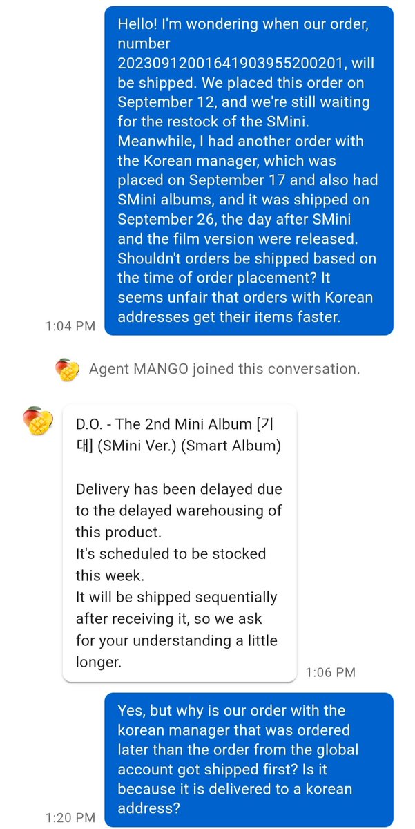 DKSGlobalGoods's tweet photo. ‼️Indonesia Order Update‼️

1. We inquired with the global manager about the delay in shipping our order, placed on Sept 12. Surprisingly, another order we made with the Korean manager on Sept 17 (for the PH) containing SMini albums was shipped to our Korean Admin on Sept 26, https://t.co/ADloRmicUT