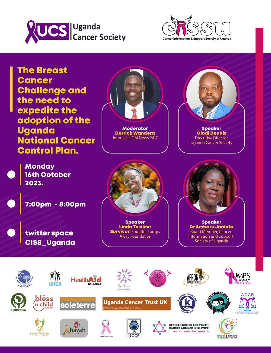 Cancer Information and Support Society of Uganda (@ciss_uganda) on Twitter photo Follow the link below to join the conversation today at 7:00pm.
x.com/i/spaces/1djGX…
<a href="/UgandaCancerIns/">Uganda Cancer Institute</a> <a href="/KagutaMuseveni/">Yoweri K Museveni</a> <a href="/KagutaMuseveni/">Yoweri K Museveni</a> <a href="/KagutaMuseveni/">Yoweri K Museveni</a> <a href="/UgCancerSociety/">UgandaCancer Society</a> <a href="/DrJacintaAmbaru/">Jacinta Ambaru</a> <a href="/PCAUganda/">Palliative Care Association of Uganda (PCAU)</a> <a href="/JaneRuth_Aceng/">Dr. Jane Ruth Aceng Ocero</a> <a href="/AfricanIIJ/">African Institute for Investigative Journalism</a> <a href="/WHO/">World Health Organization (WHO)</a> Follow the link below to join the conversation today at 7:00pm.
x.com/i/spaces/1djGX…
<a href="/UgandaCancerIns/">Uganda Cancer Institute</a> <a href="/KagutaMuseveni/">Yoweri K Museveni</a> <a href="/KagutaMuseveni/">Yoweri K Museveni</a> <a href="/KagutaMuseveni/">Yoweri K Museveni</a> <a href="/UgCancerSociety/">UgandaCancer Society</a> <a href="/DrJacintaAmbaru/">Jacinta Ambaru</a> <a href="/PCAUganda/">Palliative Care Association of Uganda (PCAU)</a> <a href="/JaneRuth_Aceng/">Dr. Jane Ruth Aceng Ocero</a> <a href="/AfricanIIJ/">African Institute for Investigative Journalism</a> <a href="/WHO/">World Health Organization (WHO)</a>