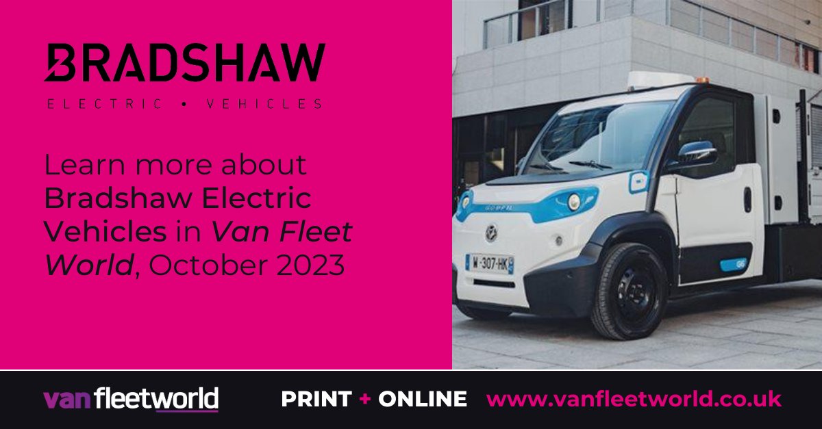<a href="/Bradshaw_EV/">Bradshaw</a>, the UK's biggest industrial electric vehicle maker, offers safe, robust and versatile products. Their low-noise, zero-emission vehicles with great manoeuvrability are usable indoors and outdoors. bit.ly/48BvRP5
#Fleetworld #VanFleetworld #Bradshaw