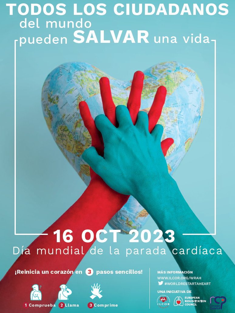 Hoy, #DíaMundialDeLaParadaCardíaca, es un día para recordarnos que TODOS podemos realizar una reanimación cardiopulmonar y poder salvar una vida. Una buena formación para la población o más desfibriladores en lugares públicos se hacen cada vez más imprescindibles.