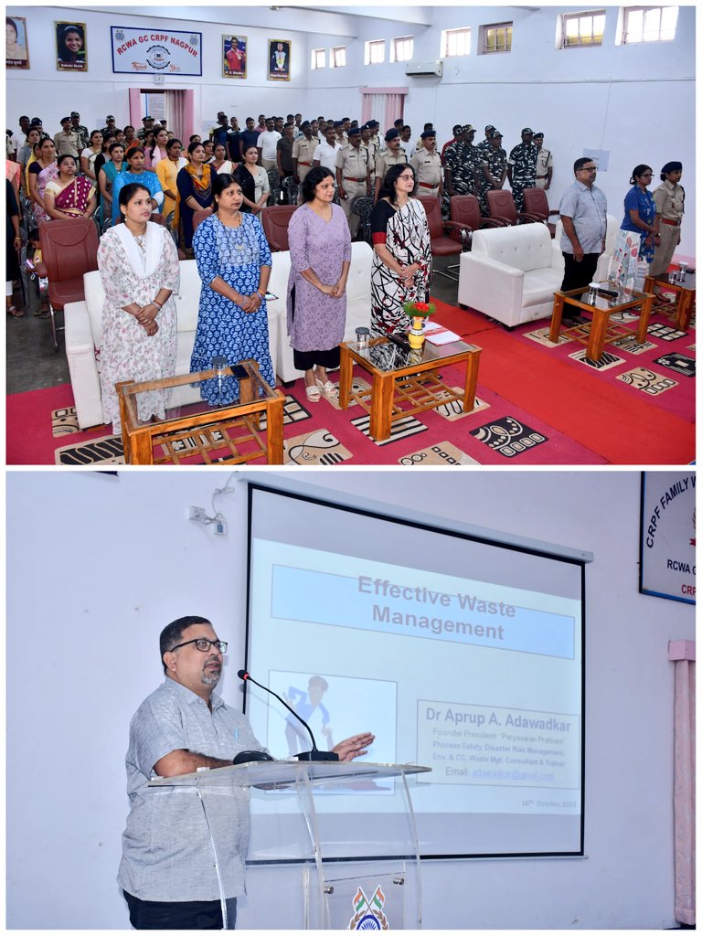 fwcgcngrcrpf's tweet photo. A lecture on "Effective Waste Management" was conducted at FWC GC CRPF, Nagpur under guidance of Smt Keerti Jambholkar (President RCWA, Nagpur). Valuable information was given by Dr Aprup Anant Adawatkar (Ph.D) which urges all to manage waste effectively &amp; keep environment clean https://t.co/y8zNai3QoP
