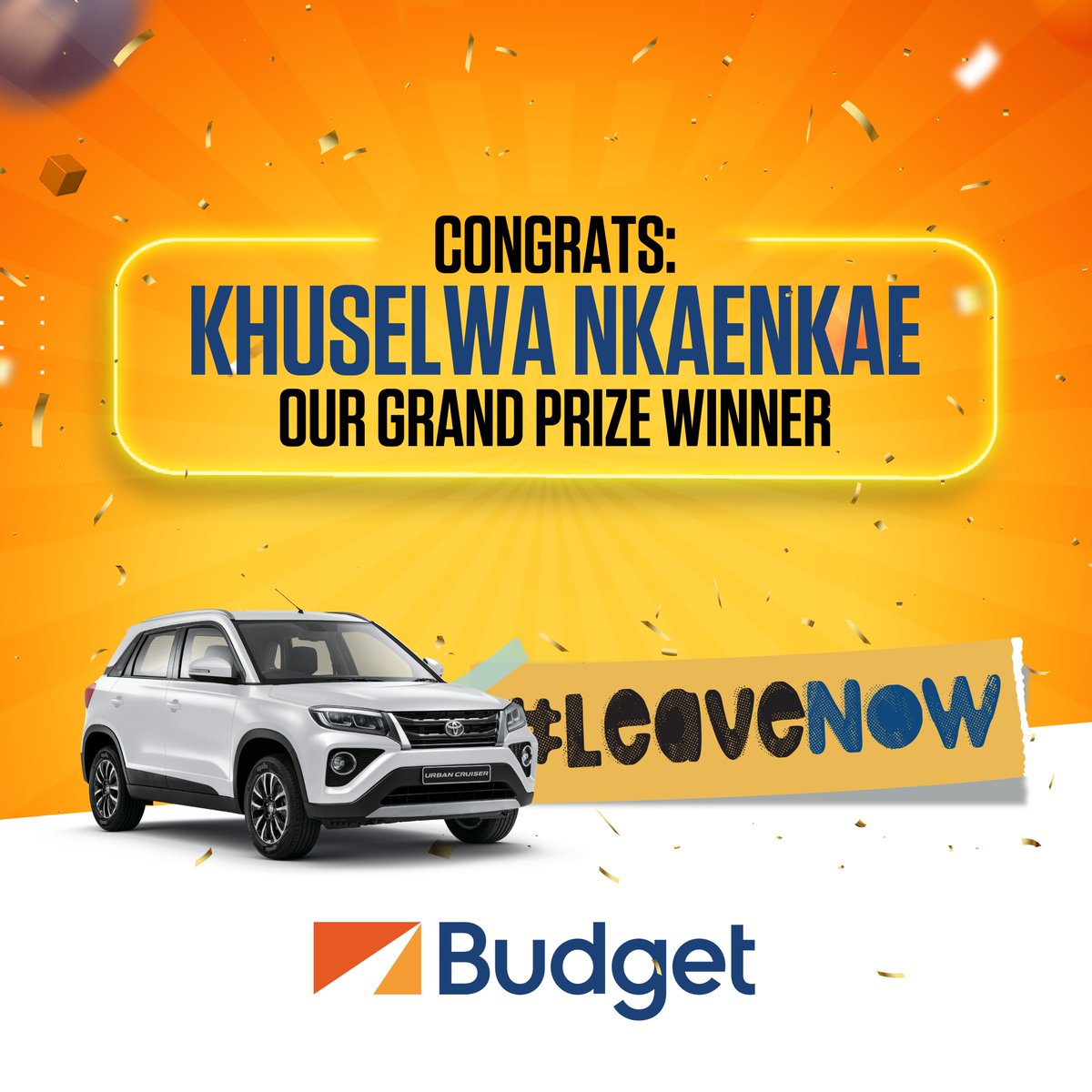 Congrats and thank you for choosing @BudgetCarHireSA to go #LiveMore in #Namibia. Hope you and your 3 friends are ready to create great, unforgettable memories together. Which 3 friends? Well, that's all up to you! All we want is for you to #LeaveNow and go have fun. #leavenow…