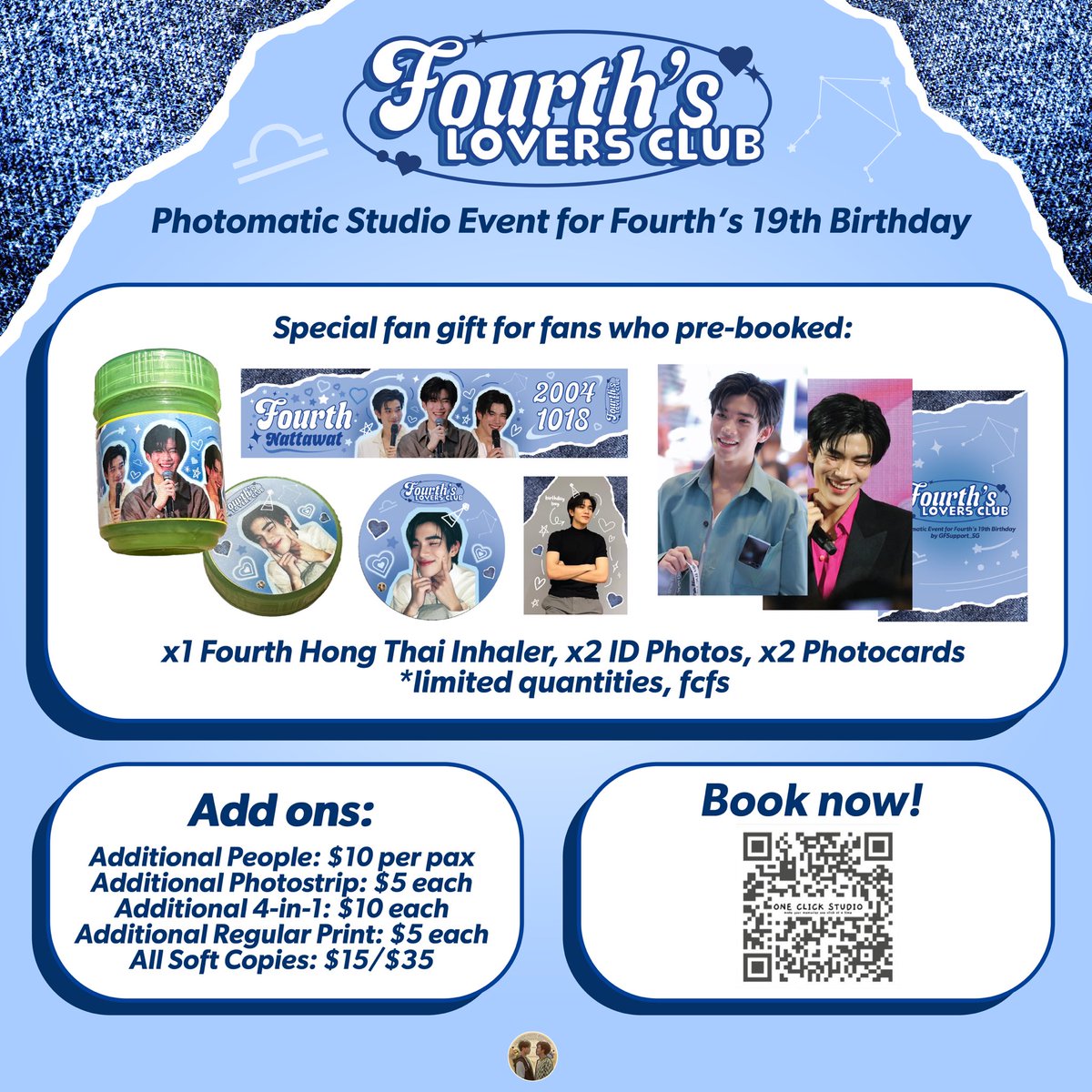 GFSupport_SG's tweet photo. 💙 Fourth’s Lovers Club 
~ Fourth’s 19th Birthday Singapore Photomatic Event by @GFSupport_SG

📍One Click Studio
🗓️ 18 - 21 October 2023
🕒 Wed - Thurs: 12pm to 8pm, Fri - Sat: 12pm to 11pm

Book here: 
https://t.co/yWeonisU15

#MyFourthShineNineteen #FourthLoversClubSG https://t.co/10A3489ZQf
