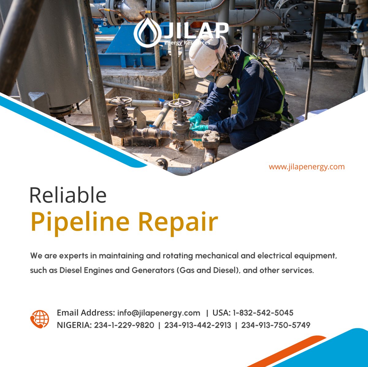 jilap_energy's tweet image. If you&apos;re looking for a partner that offers services such as complete engine repair, preventative maintenance, control system repair/upgrades, fuel system and day tank service, and more, you can count on us!

#PipelineRepair #RichmondTX #OilAndGasSolutions