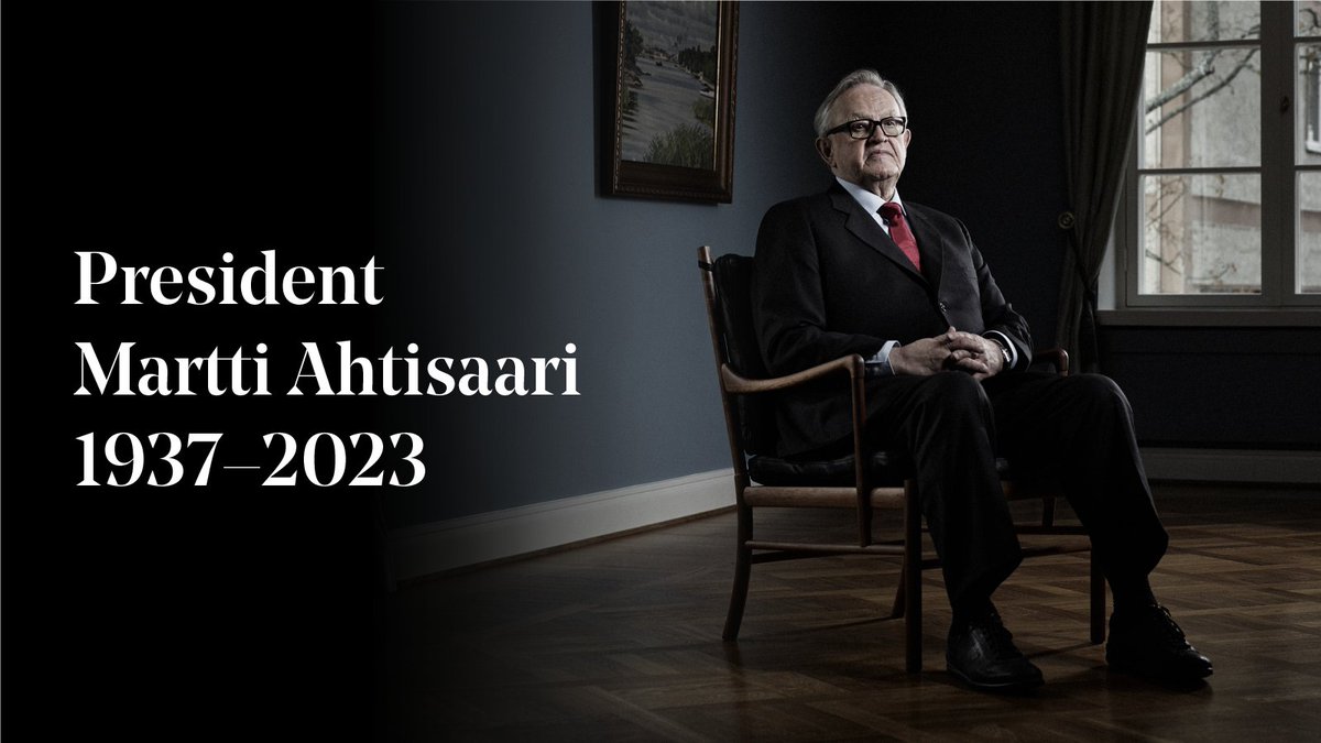 Ulkoministerio's tweet photo. President Martti Ahtisaari has died at the age of 86.

President Ahtisaari was a pioneer of peace mediation in Finland and across the world. He never gave up his conviction that all conflicts can be resolved.

Our warmest condolences to his family. https://t.co/8HJvPabmCy