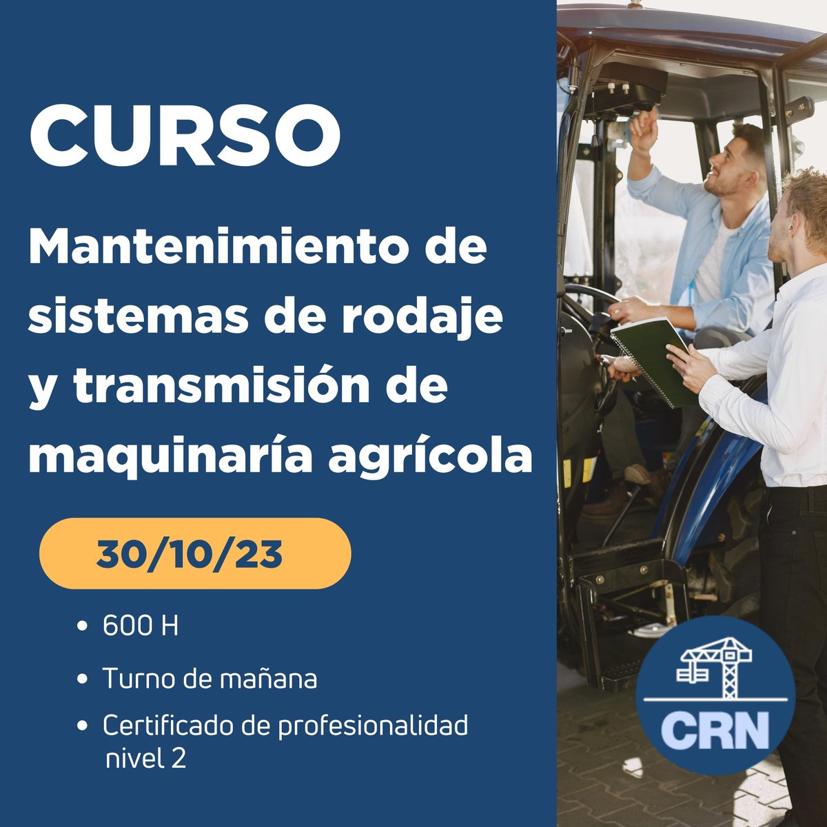 CMICE_Paracuell's tweet photo. 🚜🔧 ¿Te gustaría aprender a realizar operaciones de mantenimiento y montaje de equipos, transmisión, frenos, suspensión y dirección de maquinaria agrícola? ¡Este es tu curso! 🌾
🔗https://t.co/Mlwj2142CX
#SomosCRN #CRNParacuellos #cfeoc #maquinariaagricola #mantenimientomotor https://t.co/4mMZZzpUBb