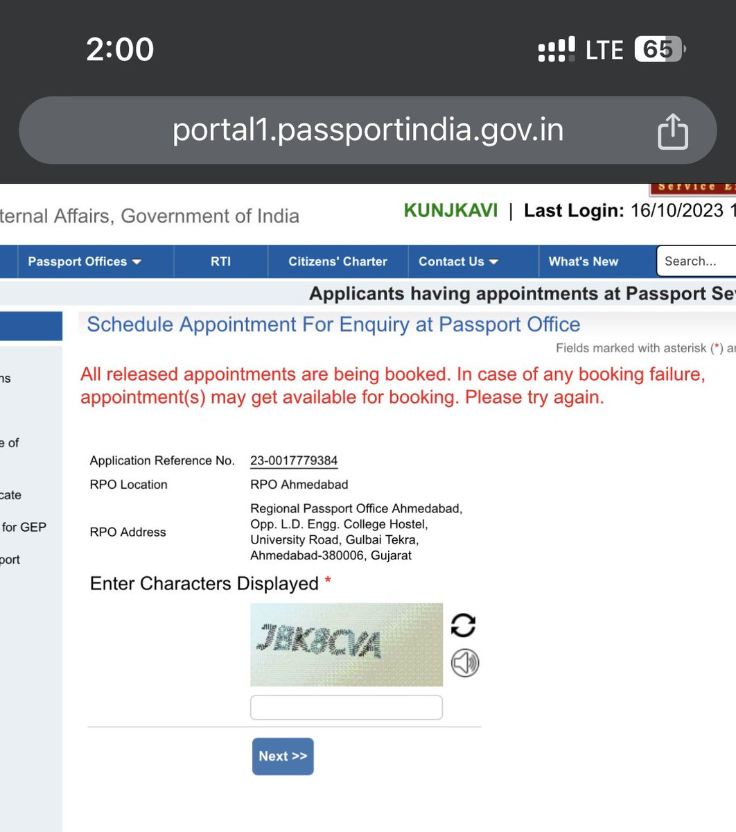 kavit_m's tweet photo. Still not getting enquiry appointment
Trying to get appointment daily from last 7 days.
Kindly provide solution 
@rpoahmedabad 
@CPVIndia 
@rpodelhi https://t.co/m7XBDEE8Mf