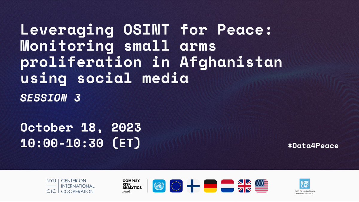 We are delighted to be presenting at the upcoming #Data4Peace 2023 Conference on 18 October, where we'll discuss the Survey's work for the #Afghanistan SALW Social Media Monitoring Dashboard. Join in by registering here: cic.nyu.edu/events/data-fo…