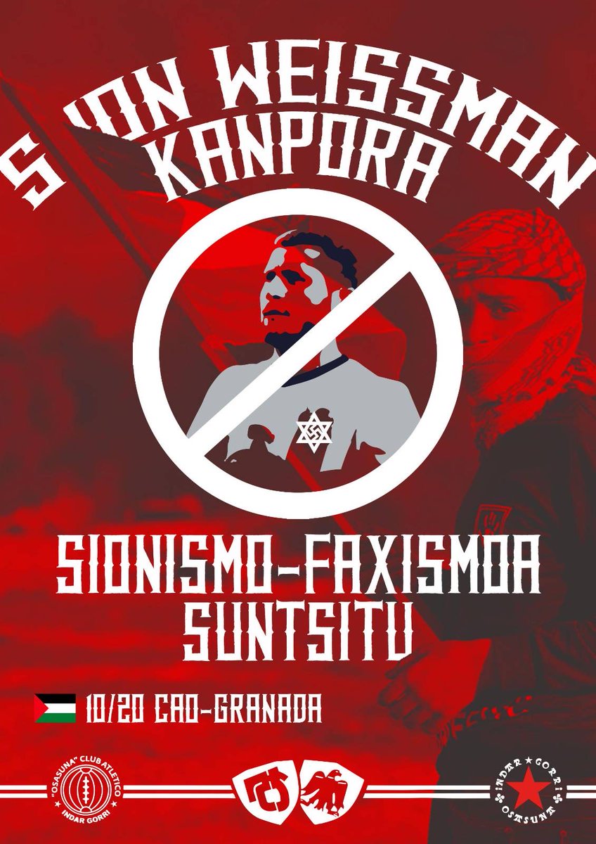 19IndarGorri87's tweet photo. ❌SHON WEISSMAN KANPORA❌

SIONISMO-FAXISMOA SUNTSITU

🇵🇸Erabateko elkartasuna Palestinarekin https://t.co/rQeEXj28bi
