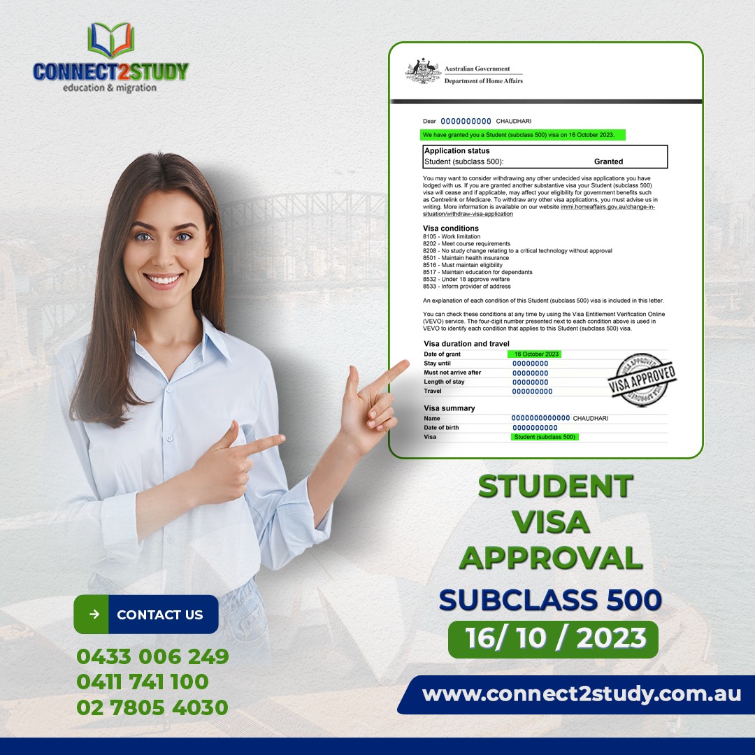 🎉🌟 Student Visa Approval Alert! 🌟🎉

Congratulations Chaudhari on your Subclass 500 Student Visa approval! 📚

#VisaSuccess #StudentVisa500 #Connect2StudyTriumphs #EducationInAustralia #NewBeginnings #AcademicJourneyStartsNow