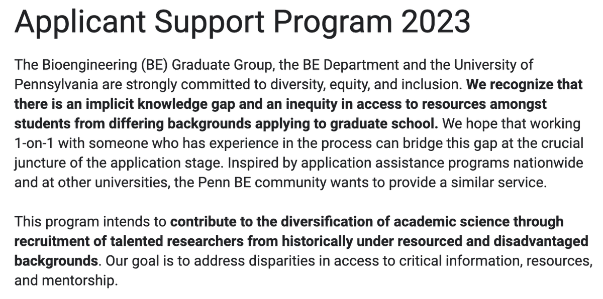 The Penn Bioengineering PhD program offers support during the application process. If you are interested in Penn BE, or even just graduate school in general, please take advantage. We are here to help! Link: docs.google.com/forms/d/e/1FAI…