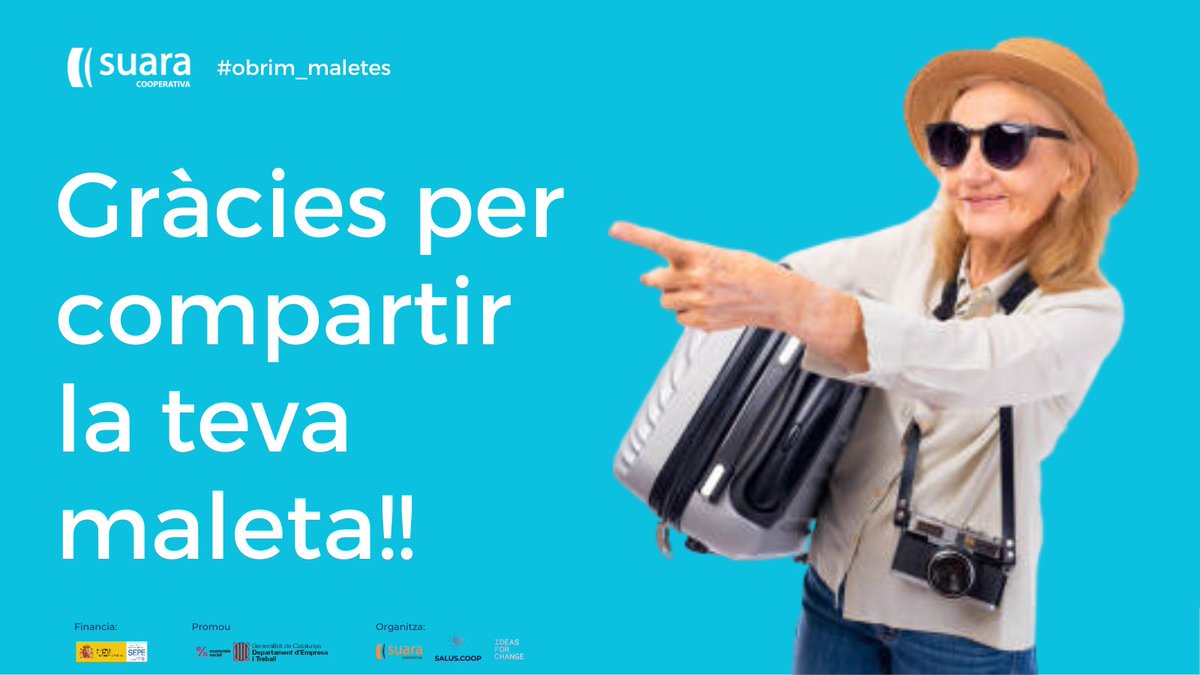 Salus.Coop (@saluscoop) on Twitter photo 🎉 Gràcies a totes i tots per haver compartit les vostres maletes!! Seguiu-nos i us compartirem algunes de les conclusions de l’informe.
Agraïm a les institucions que ho han fet possible: <a href="/gencat/">Generalitat de Catalunya</a> <a href="/econ_socialcat/">Economia social</a> <a href="/empleo_SEPE/">SEPE</a>
I als nostres socis: <a href="/suaracoop/">Suara Cooperativa</a> <a href="/Ideas_4_Change/">IDEAS FOR CHANGE</a> 🎉 Gràcies a totes i tots per haver compartit les vostres maletes!! Seguiu-nos i us compartirem algunes de les conclusions de l’informe.
Agraïm a les institucions que ho han fet possible: <a href="/gencat/">Generalitat de Catalunya</a> <a href="/econ_socialcat/">Economia social</a> <a href="/empleo_SEPE/">SEPE</a>
I als nostres socis: <a href="/suaracoop/">Suara Cooperativa</a> <a href="/Ideas_4_Change/">IDEAS FOR CHANGE</a>