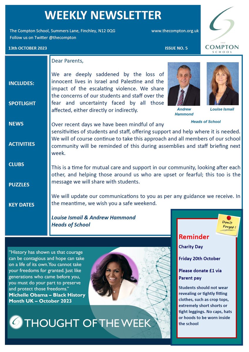 thecompton's tweet photo. Check out our weekly newsletter here- https://t.co/cIpqhRj9jl
In this week's issue: News and Events #SpotlightOnTraineeTeachingProgramme #ArtsMarkPlatinum and #BHM2023 #ExcellenceForAll https://t.co/3OB8ZeulGd