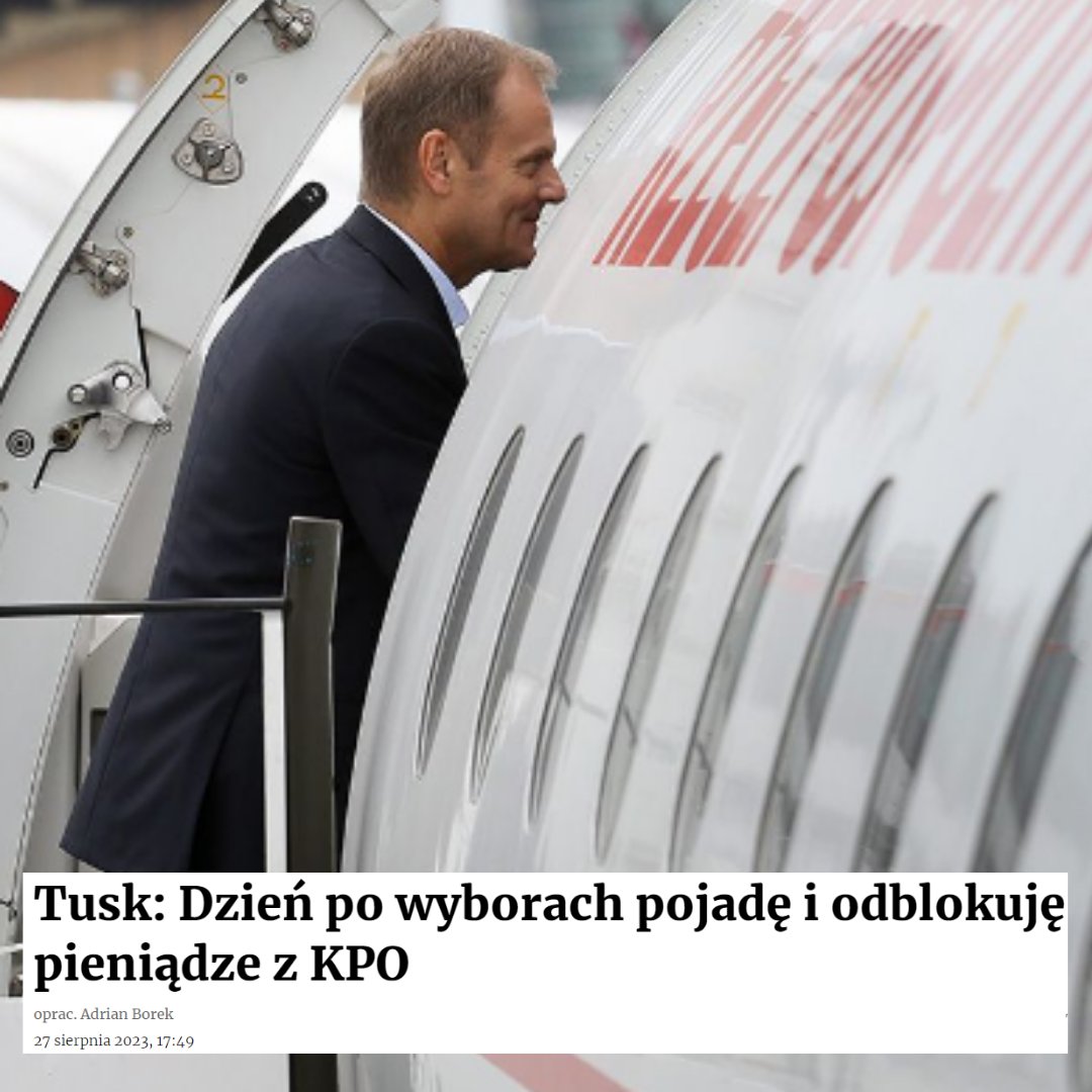 Lemingopedia's tweet photo. PILNE! Donald Tusk leci odblokować pieniądze z KPO, zgodnie z obietnicą wyborczą. https://t.co/3ggXbr3dm3