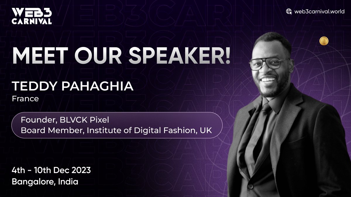 📢Introducing our next Web3 Carnival speaker🎤

📷Join us as, @mr_metaverse  , Founder of  <a href="/blvck_pixel/">BLVCKPIXEL</a> , Board Member of <a href="/_IoDF/">Institute of Digital Fashion</a> , takes the stage to share their visionary perspectives and actionable tips!✨

Book your tickets Now: web3carnival.world/buy-ticket

#web3carnival
