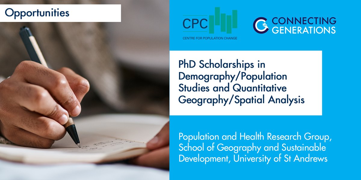 ‼️ Three new #PhD #Scholarships @StAndrewsSGSD 🔵#Demography / #Population Studies 🔵#Quantitative #Geography / #SpatialAnalysis Apply online by 20 November #poptwitter🖊️ Full info: cpc.ac.uk/news/jobs/