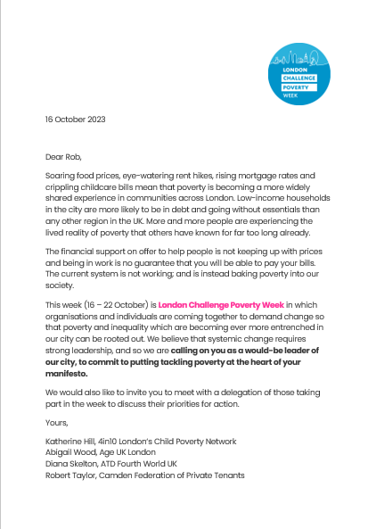 4in10's tweet photo. To mark the start of #LDNChallengePoverty Week, many organisations taking part have written to candidates to be Mayor of London in 2024, asking them to put tackling poverty at the heart of their manifestos. 

@SadiqKhan @Councillorsuzie @robblackie @ZoeGarbett   @Cox4London https://t.co/ww7eqjZATL