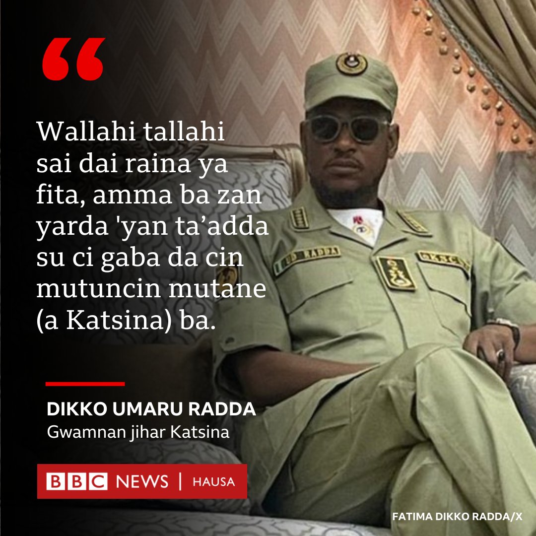 bbchausa's tweet photo. A cikin wata hira ta musamman da BBC, Gwamnan jihar Katsina, Dikko Umaru Radda ya lashi takobin kawo ƙarshen matsalar tsaro da ta addabi jiharsa.

Za mu kawo muku cikakkiyar hirar a cikin makon nan. https://t.co/2NcNggagtF