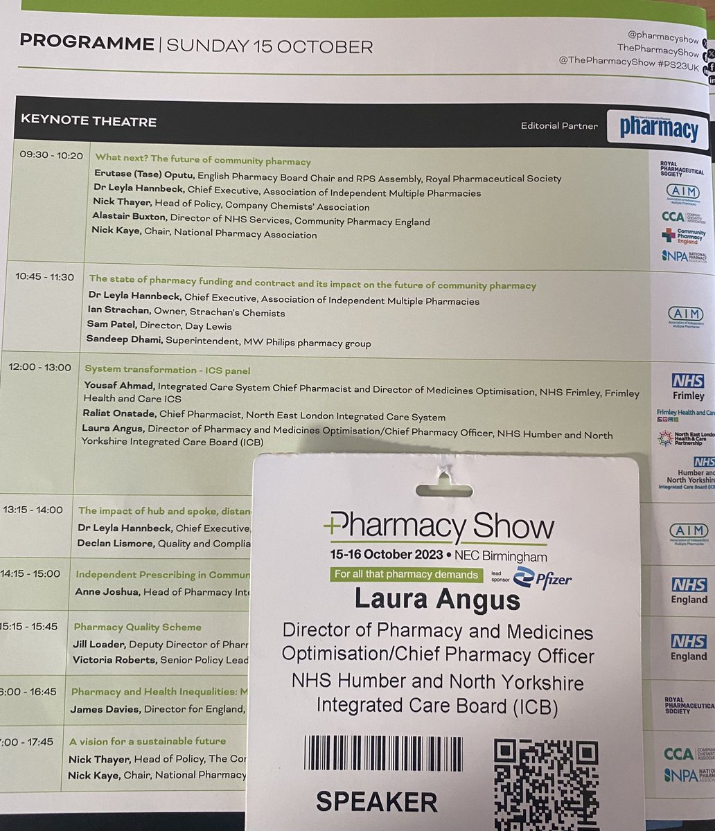 Exciting & thoroughly enjoyable (once I stopped being nervous) to be part of a panel of fellow ICB Chief Pharmacists @M_YousafAhmad & @Ral_sez talking all things #Pharmacy & #SystemTransformation @pharmacyshow #PS23UK @HNYPartnership @FrimleyHC @NHS_NELondon 🙏 @agnes_jacobs