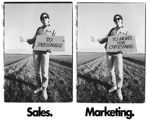 rshotton's tweet image. Trade ad from ad agency Crispin &amp;amp; Porter on the difference between sales and marketing